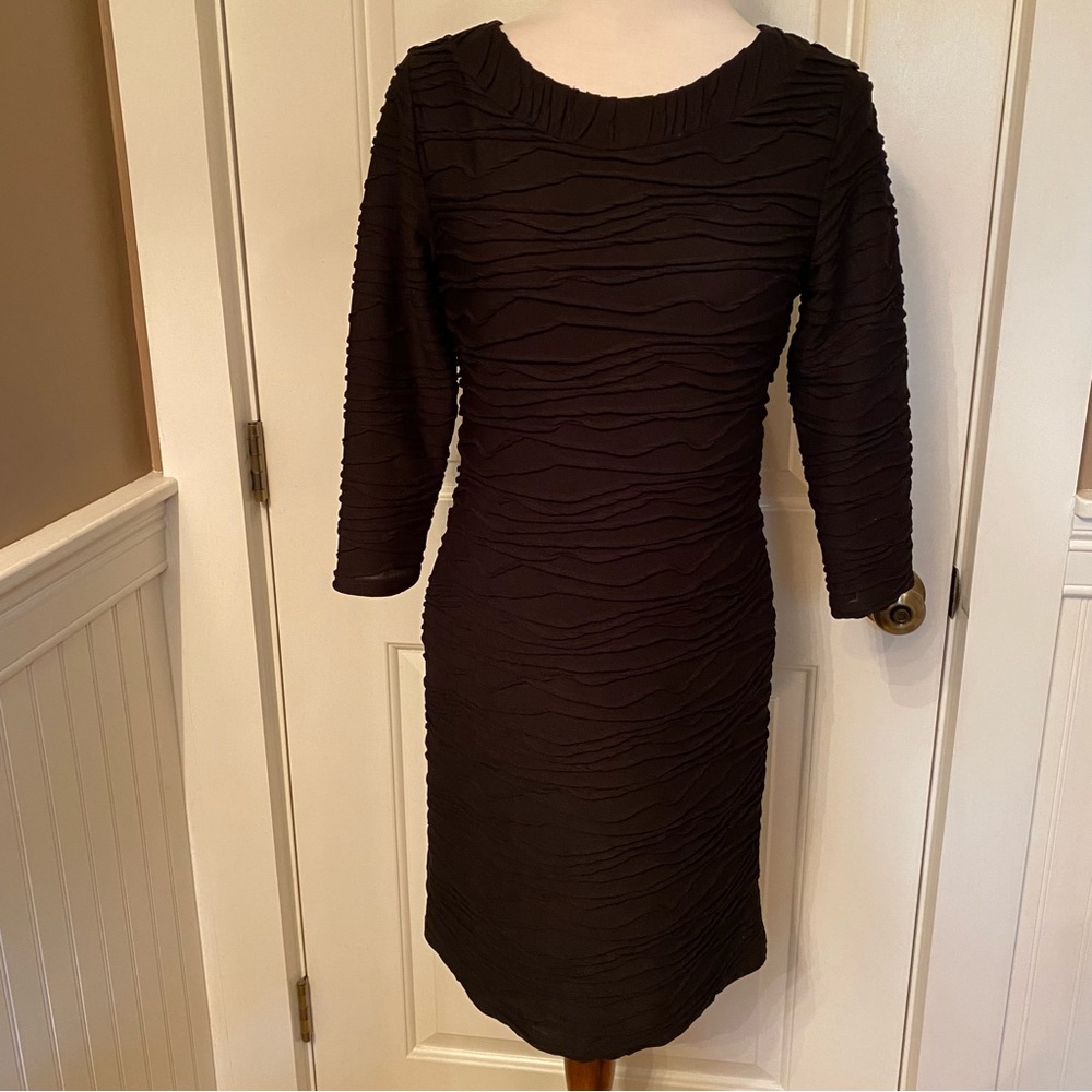 PAPILLON BLANC DRESS SHEATH BODY CON BLACK TEXTURED 3/4 SLEEVE SLIP ON SIZE S